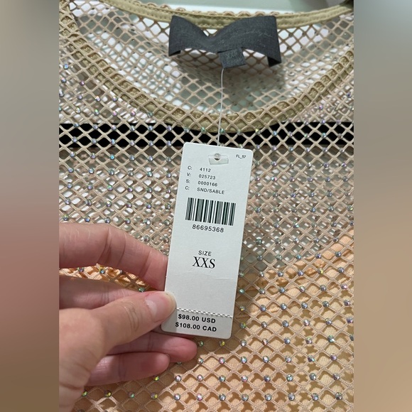 Anthropologie Sunday in Brooklyn Mesh Sparkle Top in Sand Beige - Picture 6 of 8